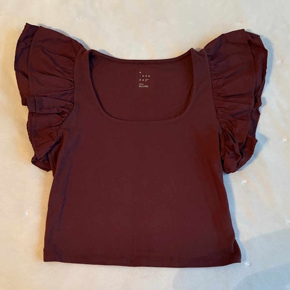 a new day Burgundy Ruffled Crop Top